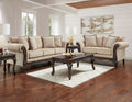 Hernen Carved Wood Frame 5-Piece Living Room Set, Beige Wheat