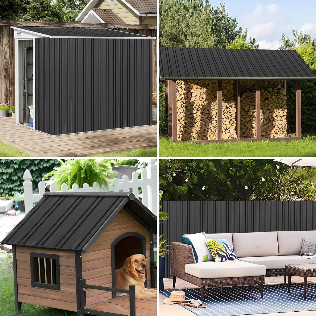 Metal Roofing Panels - 20 Pcs Corrugated Pergola Roofing Panels Heavy Duty Waterproof Tin Roof Materials for Shed Gazebo Garages Patio Siding 60.6x17.7in, Black