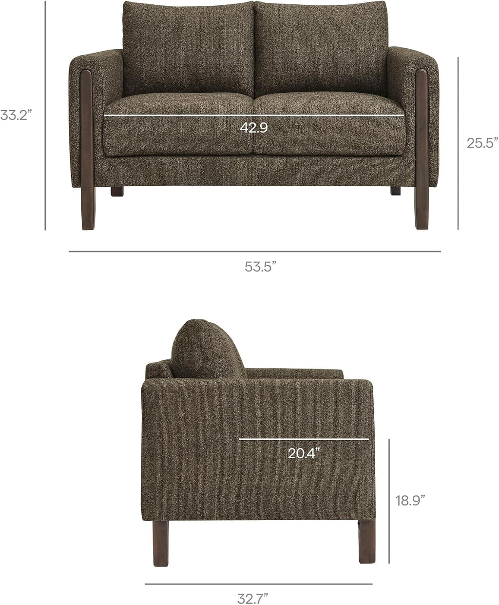 Modway Hawken 54 Inch Boucle Loveseat in Antique Espresso with Wood Legs – Mid-Century Modern Small Space 2-Seater Sofa for Living Room, Bedroom, or Office Lounge