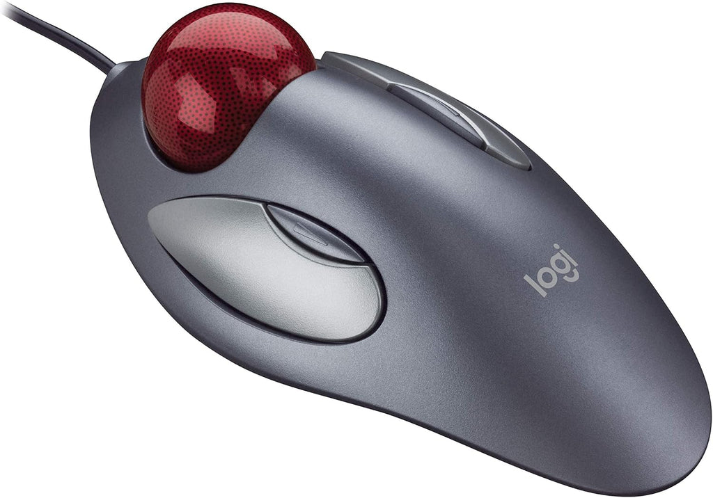 Logitech Trackman Marble Trackball Mouse – Wired USB Ergonomic Mouse for Computers, with 4 Programmable Buttons, Dark Gray