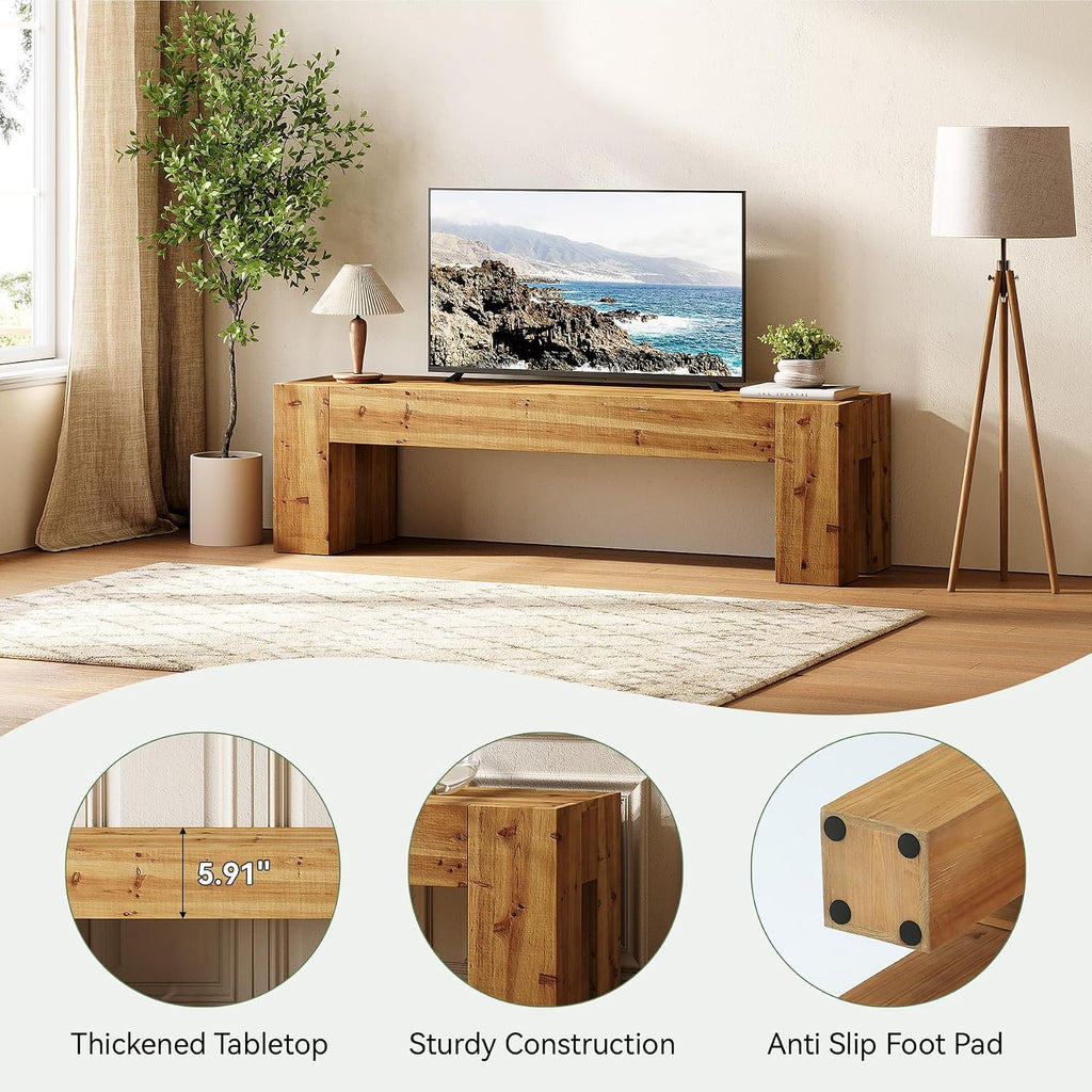 Solid Wood TV Stand, 63' Rustic Extra Long Heavy Duty Media TV Consoles Table with Sturdy Frame for Living Room Gaming Entertainment Center for TVs up to 70 Inches (Brown)