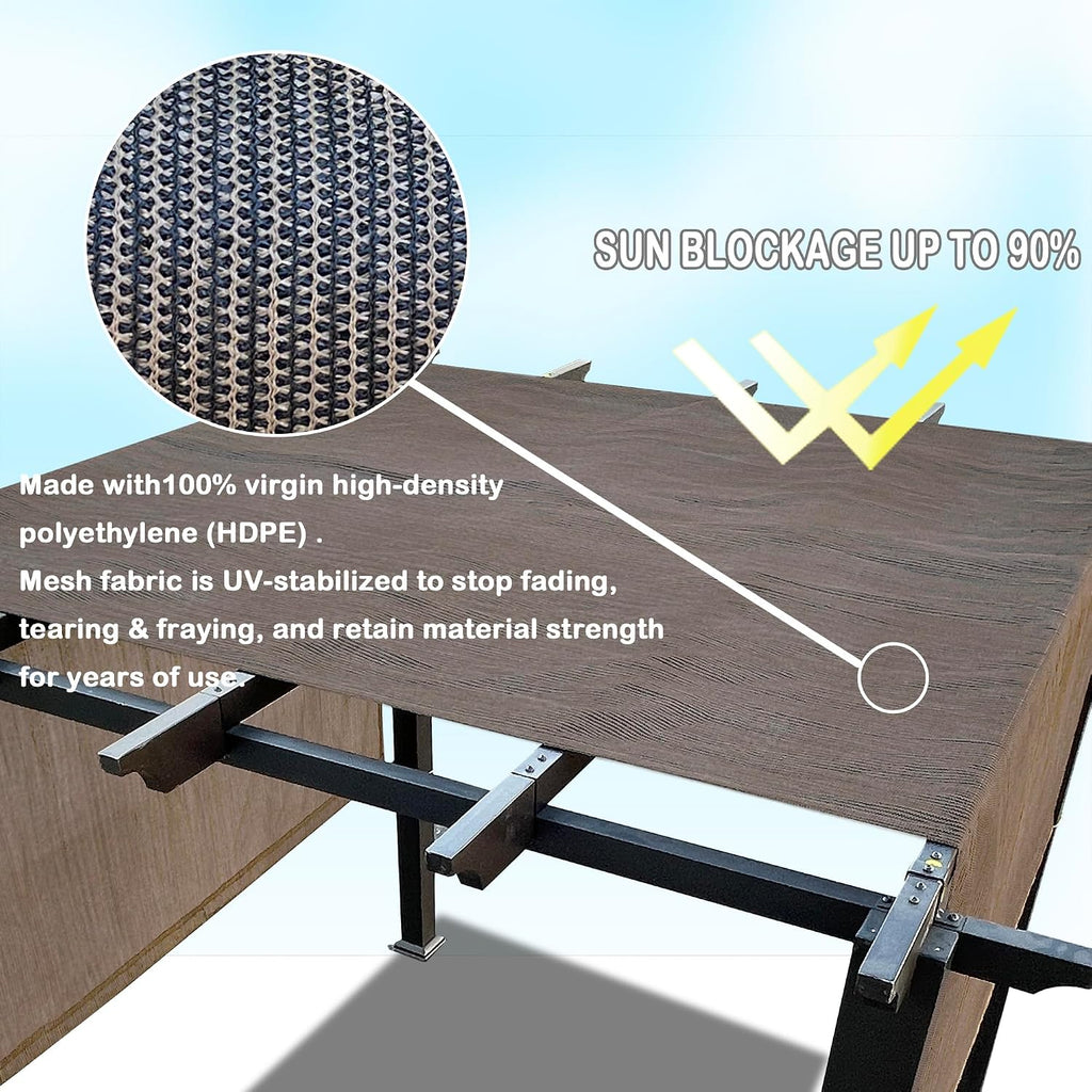 Alion Home Universal Breathable Pergola Shade Cover – Pergola Replacement Canopy – Outdoor Adjustable Shade Cover with Heavy Duty Weighted Metal Rods (12' x 10', Mocha Brown)
