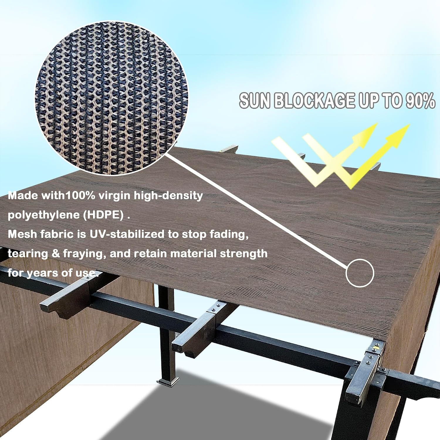 Alion Home Universal Breathable Pergola Shade Cover – Pergola Replacement Canopy – Outdoor Adjustable Shade Cover with Heavy Duty Weighted Metal Rods (12' x 7', Mocha Brown)