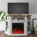 YESHOMY Corner Fireplace TV Stand for Television up to 55' with Storage Cabinets, Entertainment Center, Media Console for Living Room, Bedroom, White＆Rustic