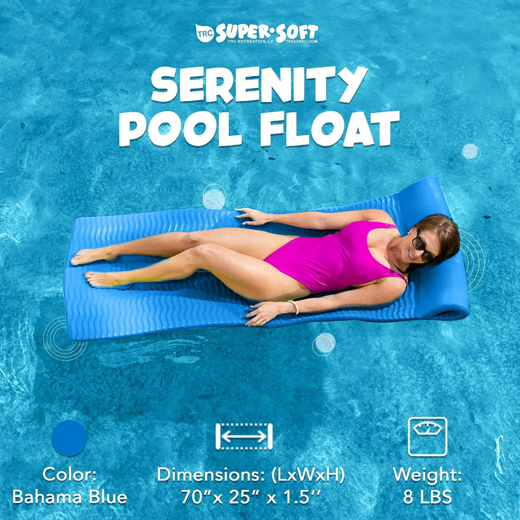TRC Recreation Serenity 1.5' Thick Vinyl Coated Foam Swimming Pool Float Mat Adult Lounger with Built-in Roll Pillow
