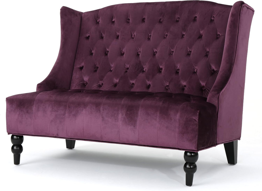 Modern Tufted Velvet Loveseat, 2 Seat Couch Sofas with High Back Thick Padded Cushioned Seats for Living Room, Victorian Style, Raisin