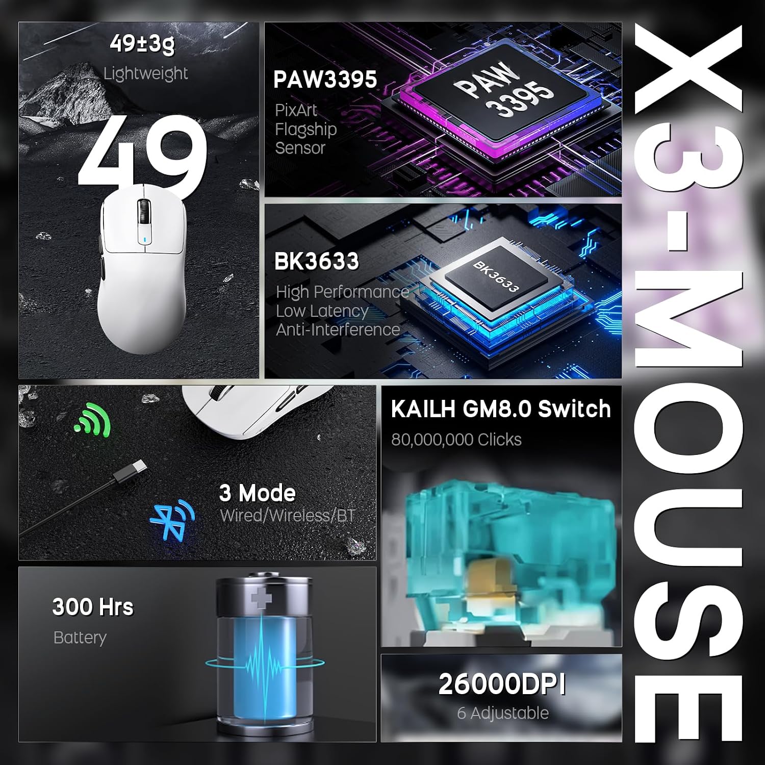 ATTACK SHARK X68 HE Wired Magnetic Keyboard with X3 Wireless Gaming Mouse Combos, 8KHz Rapid Trigger Keyboard, 0.01mm RT Accuracy, 49g Superlight Mouse, PAW3395, 26000 DPI - White Contours