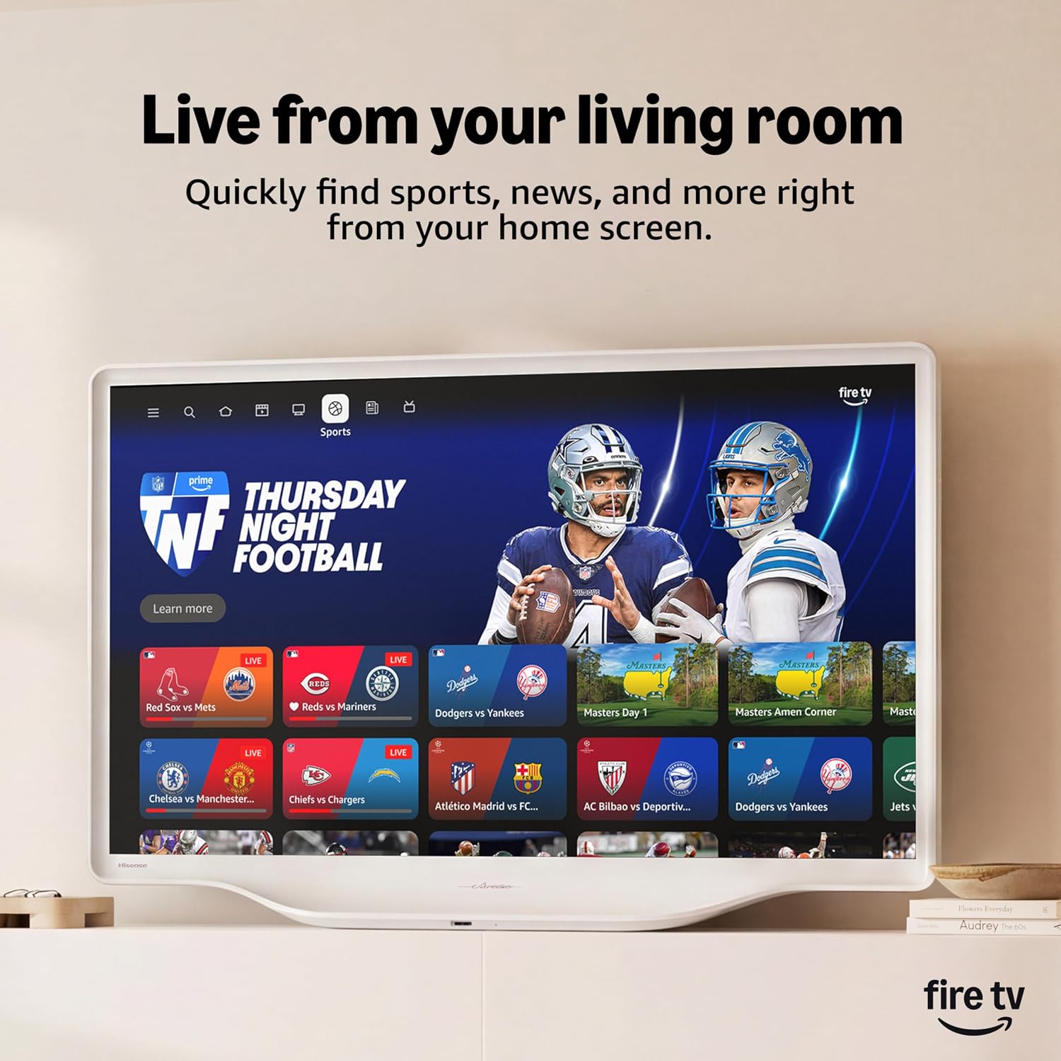 Hisense 32-Inch S5 DécoTV Series Hi-QLED FHD Smart Fire TV (32S5QF, 2025 Model) - Versatile Fit, Hi-QLED Color, Art-Inspired Design, Fluid Central Stand, DTS Virtual: X, Stream Live TV Without Cable
