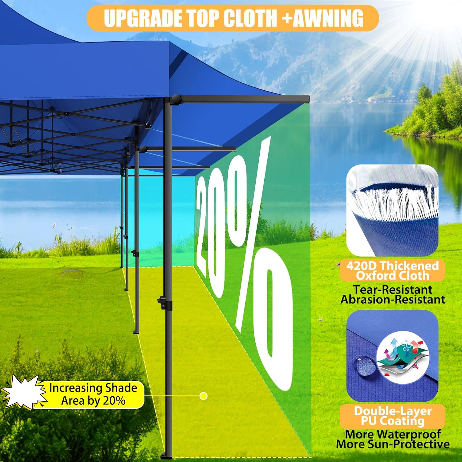 COBIZI 10x30 Pop Up Canopy Tent with Awning,Heavy Duty Canopy UPF 50+ All Season Wind Waterproof Commercial Outdoor Street Vendors Party Tents for Parties Canopy with Roller Bag(10 x 30 ft Blue)