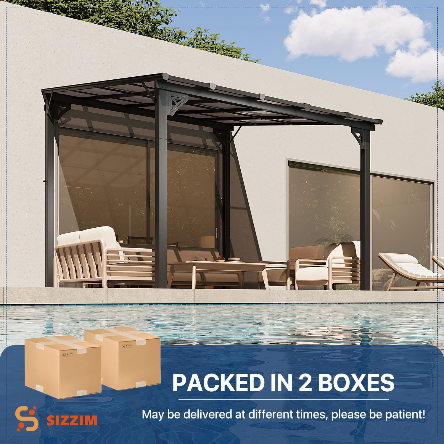 10' x 10' Wall-Mounted Gazebo Pergola, Stylish Outdoor Awning for Patio, Porch, Deck, and Backyard