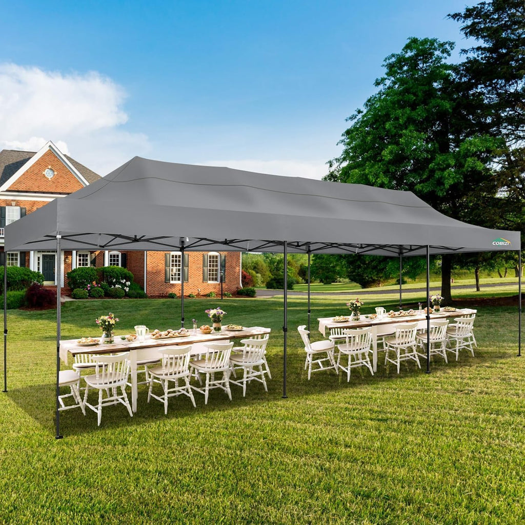 COBIZI 10x30 Heavy Duty Pop up Canopy Party Tent for Parties Weddings Events UPF 50+ Waterproof Commercial Gazebo with Roller Bag, Gray(Frame Thickened)
