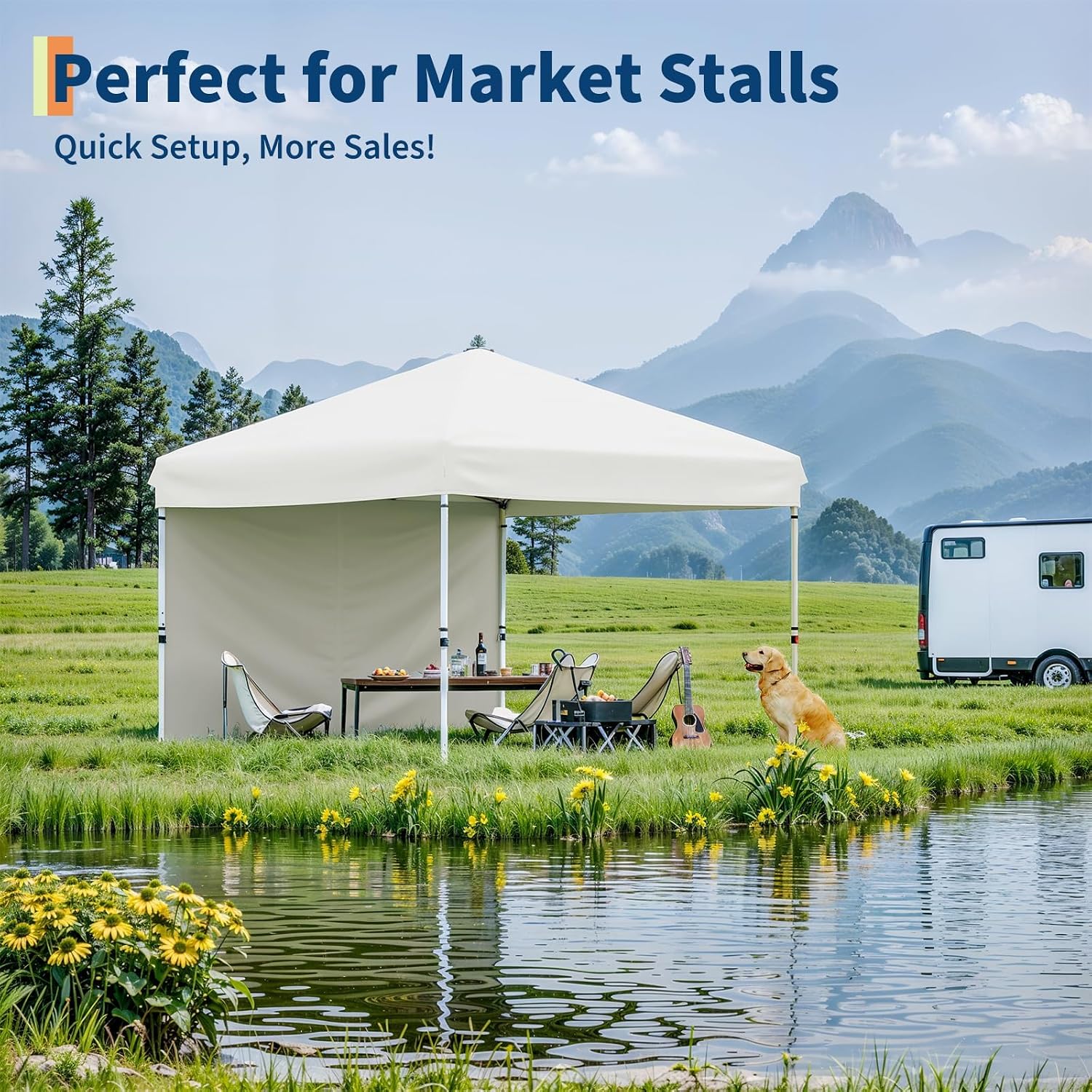 10'x10' White Pop Up Canopy Tent with 3 Sidewalls, Waterproof and UV Resistant Outdoor Gazebo, Easy Up Sun Shade Shelter for Parties, Events, Backyard, Camping