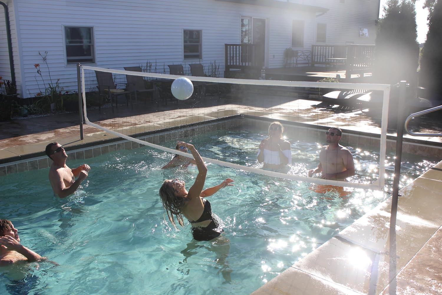 Global Pool Products 16' Stainless Steel Volleyball - Includes Ball and Net - for Inground Swimming Pool Game - GPPOTE-VBS16-SS