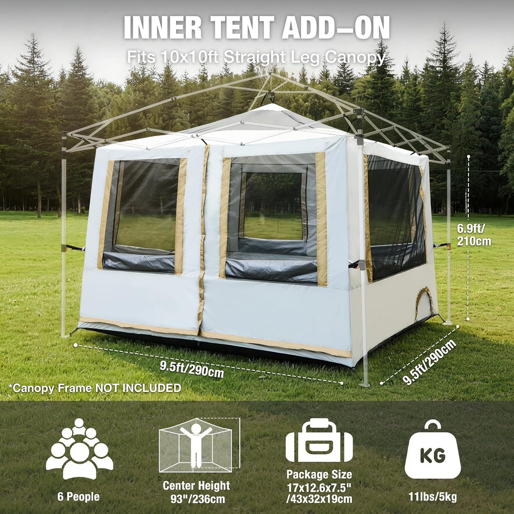 REDCAMP Canopy Camping Tent for Pop Up Canopy Tent, Inner Tent Converts Straight Leg 10'x10' or 10'x20' Canopy into Camping Tent, Fits 4-6 Person(Frame/Shelter NOT Included)