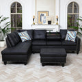 97.5' Leather L Shaped Couch Set Black, Modular Sectional Couches for Living Room with Storage Ottoman, 4 Seat Home Sofa Living Room Furniture Sets with Chaise for Apartment Office