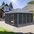 13x16.5 FT Sunroom, Four Season Enclosed Hardtop Gazebo with Galvanized Steel Roof, Aluminum Solarium Sun Room with Movable PVC Screen Walls, Sliding Doors, Metal Hard Top Gazebo for Patio, Deck