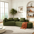Merax 116' Curved Polyester Sectional Sofa, Modern Pearl Upholstery 3 Seat Cloud Couch with Chaise Lounge & 4 Pillows for Living Room, Green