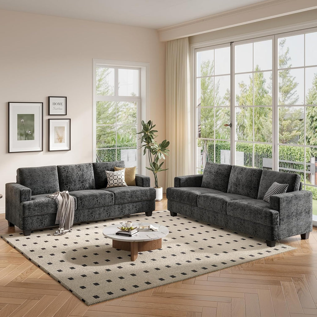 COPIAE 89 Inch Sofa with Extra Deep Seats Oversize,3 Seater Sofa for Living Room, Modern Couch and Sofa, Comfy Armrests and Seats and Backrests, Easy Installation,Chenille Fabric Gray