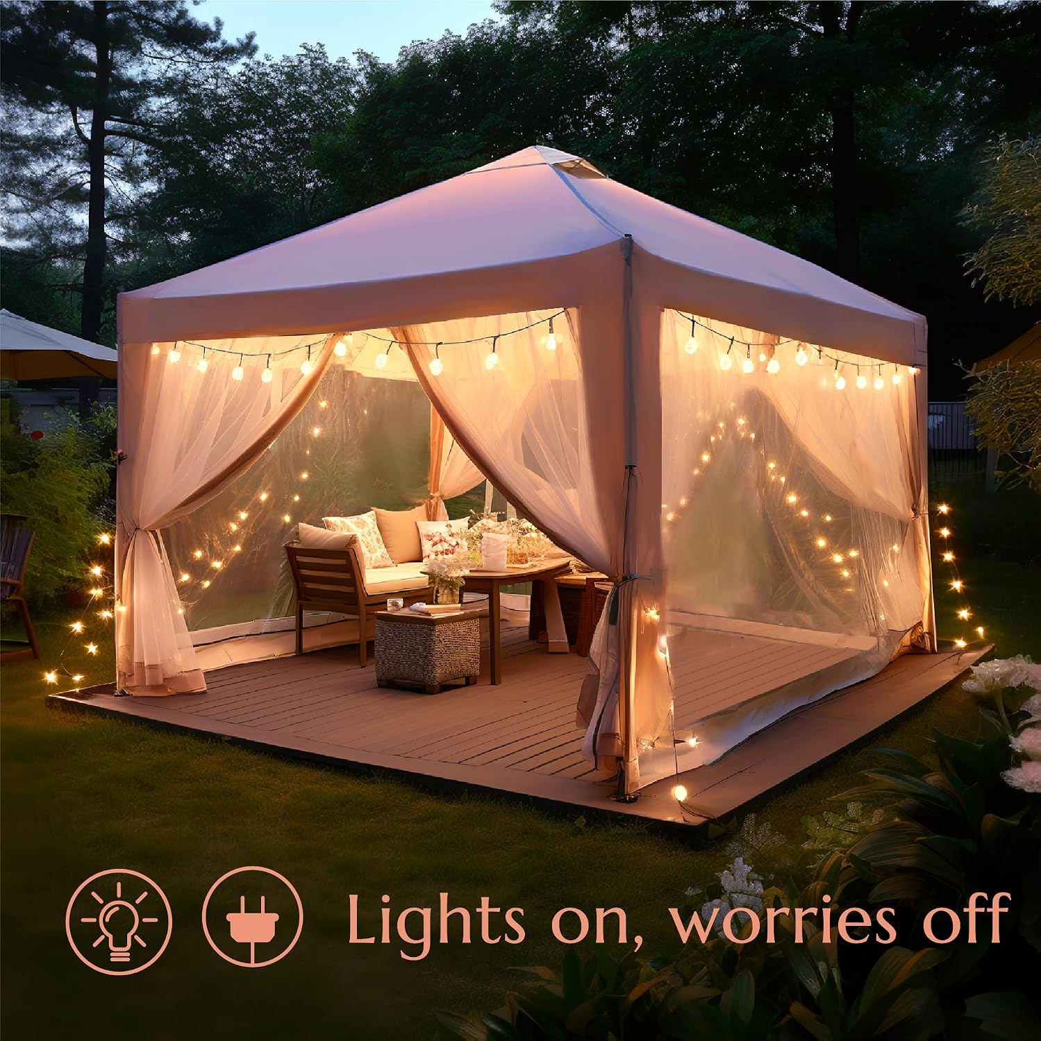 PHI VILLA 10 x 10 Pop Up Canopy Tent with Netting, Instant Gazebo, Ez up Screen House Room with Carry Bag, Height Adjustable, for Outdoor, Garden, Patio,Brown