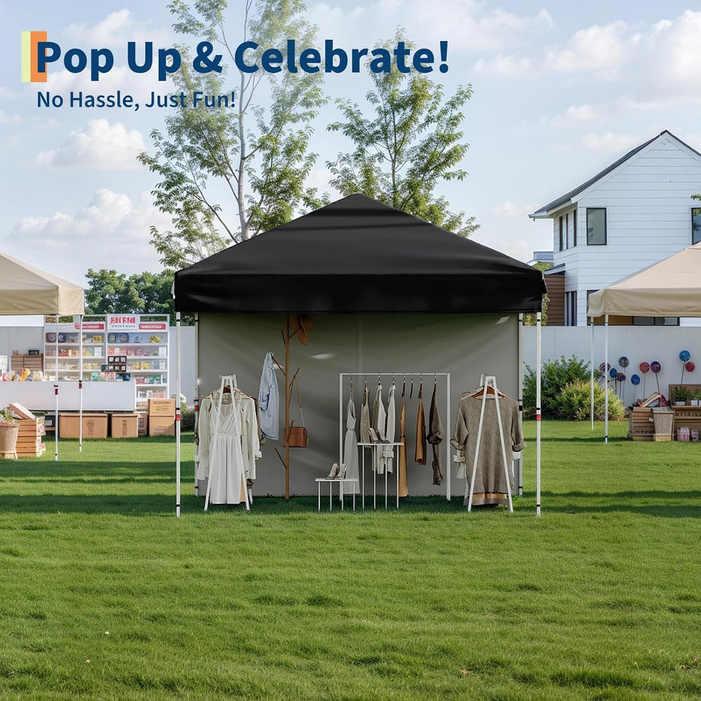 10'X10' Pop Up Canopy Tent with 4 Sidewalls, Beach Tent with One Push Setup, Outdoor Sun Shade for Parties, Camping, UPF 50+ All Weather Waterproof, with Weight Bags & Wheeled Carry Bag