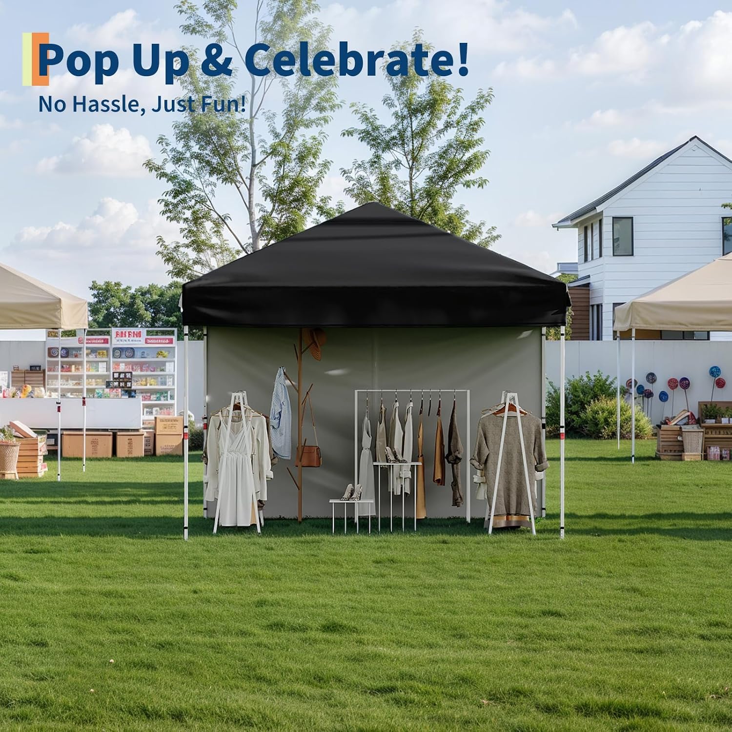 10'X10' Pop Up Canopy Tent with 4 Sidewalls, Beach Tent with One Push Setup, Outdoor Sun Shade for Parties, Camping, UPF 50+ All Weather Waterproof, with Weight Bags & Wheeled Carry Bag