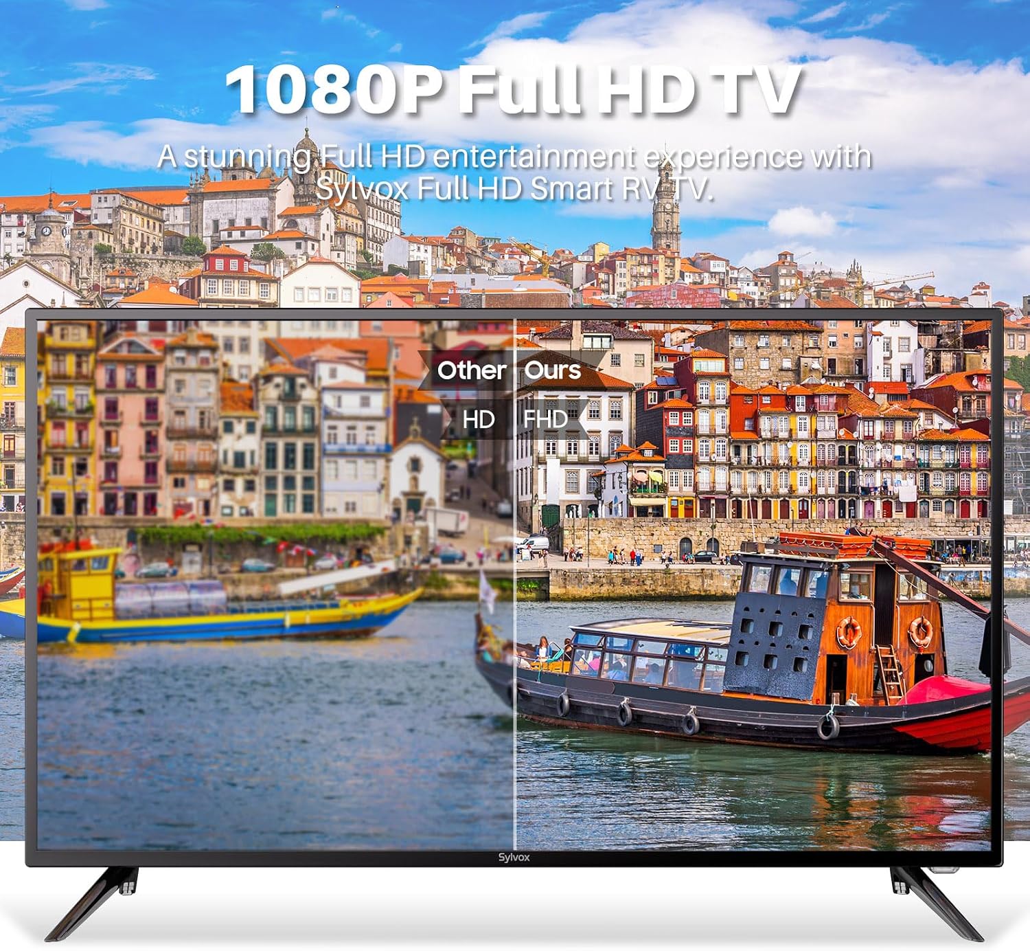 SYLVOX 40' 12V TV for RV, 12-24V DC/110V AC Powered Smart Television, 1080P FHD Google TV with Voice Assistant, WiFi Bluetooth, for Camper Truck Marine & Home