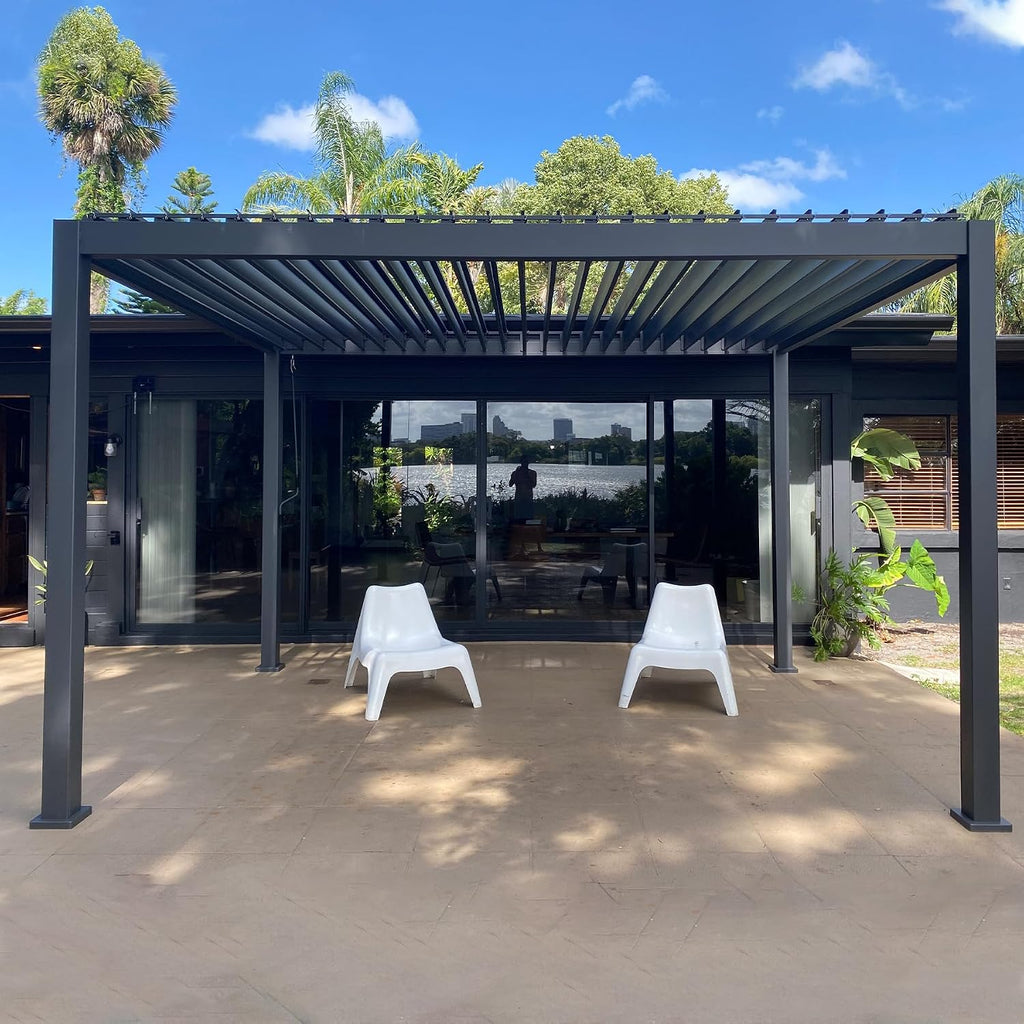 Domi Louvered Pergola 10×13 FT, Outdoor Aluminum Pergola with Adjustable Rainproof Roof and Drainage System, Metal Pergola Gazebo for Patio, Deck, Backyard, Grey