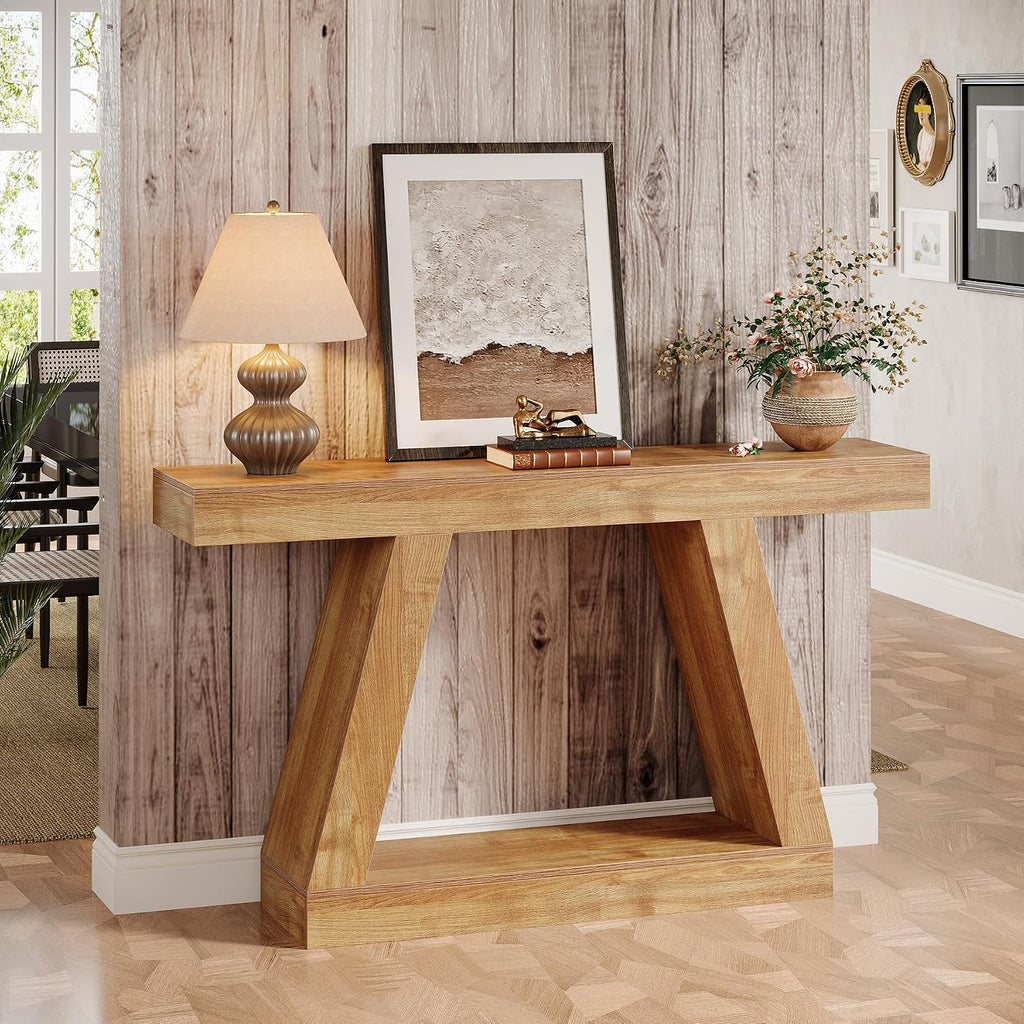 Tribesigns Farmhouse Console Table, 55-Inch Rustic Sofa Table with Storage, Industrial Wooden Entryway Table for Hallway, Living Room, Natural Brown