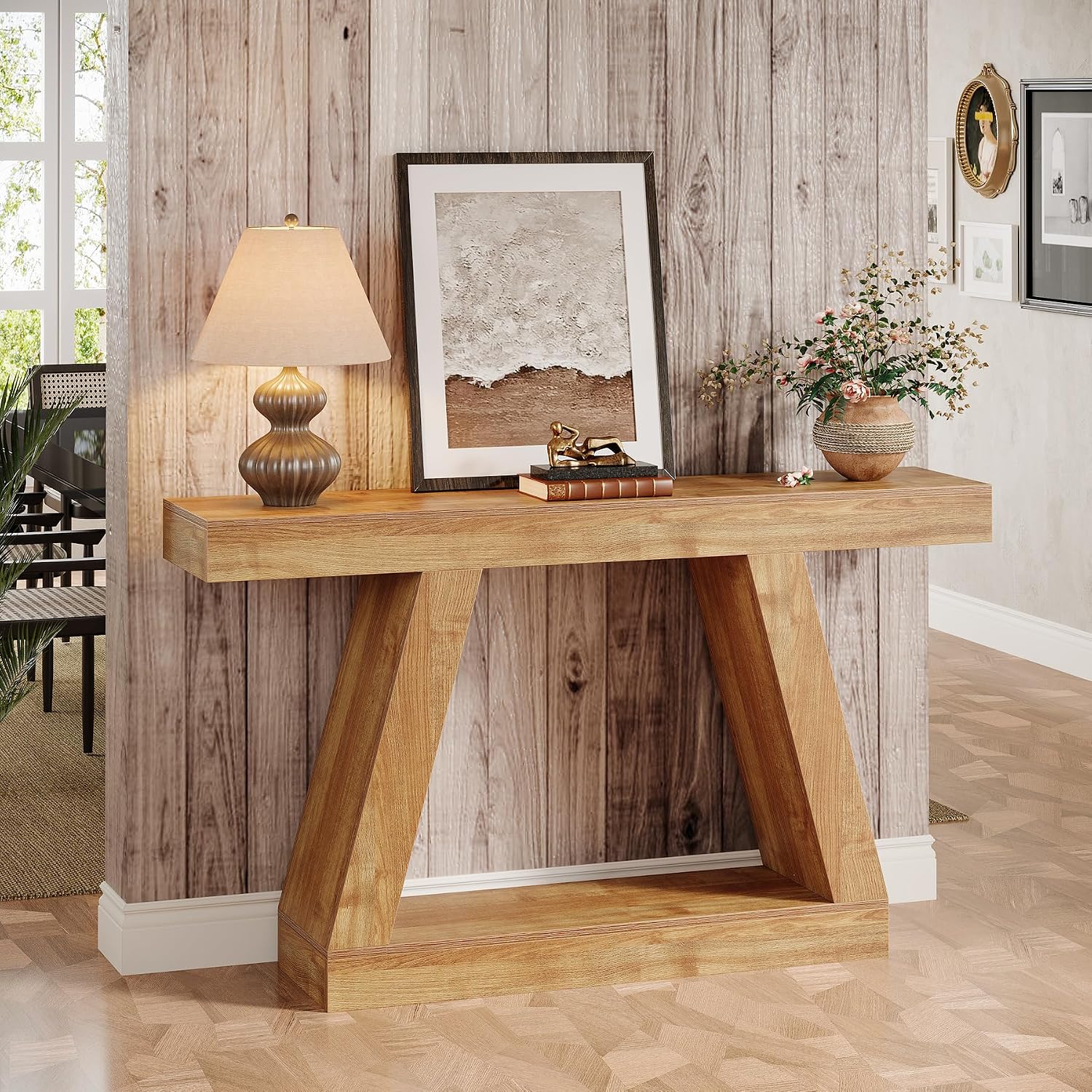 Tribesigns Farmhouse Console Table, 55-Inch Rustic Sofa Table with Storage, Industrial Wooden Entryway Table for Hallway, Living Room, Natural Brown