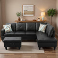 97' L Shaped Couch Set Leather, Modular Sectional Couches for Living Room with Storage Ottoman, 4 Seat Home Sofa Living Room Furniture Sets with Chaise for Apartment Office (Black)