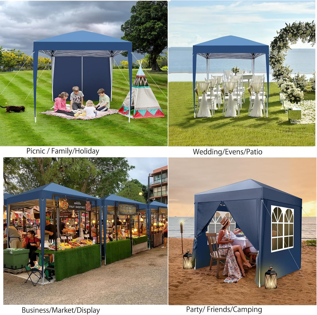 6.5x6.5 Pop Up Canopy Tent with Sidewalls, 3 Height Adjustable Beach Tent with Carrying Bag, 8 Stakes & 4 Ropes, Easy Set Up Gazebo for Events, Party, Wedding