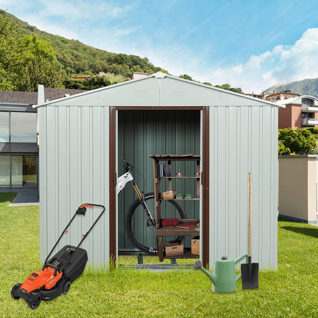 KEIKI 6x5 FT Outdoor Metal Storage Shed with Peaked Roof,Vents and Lockable Door for Garden Yard Lawn