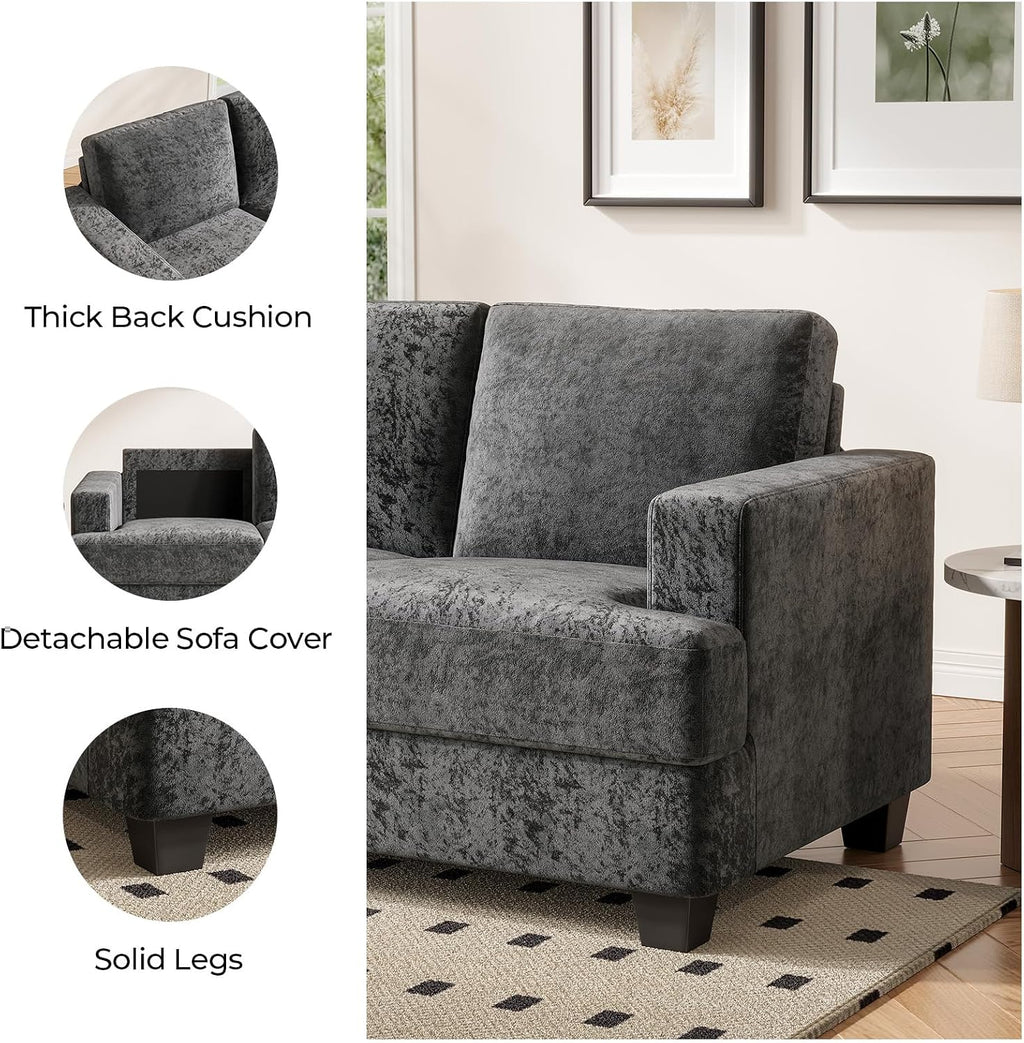 COPIAE 89 Inch Sofa with Extra Deep Seats Oversize,3 Seater Sofa for Living Room, Modern Couch and Sofa, Comfy Armrests and Seats and Backrests, Easy Installation,Chenille Fabric Gray