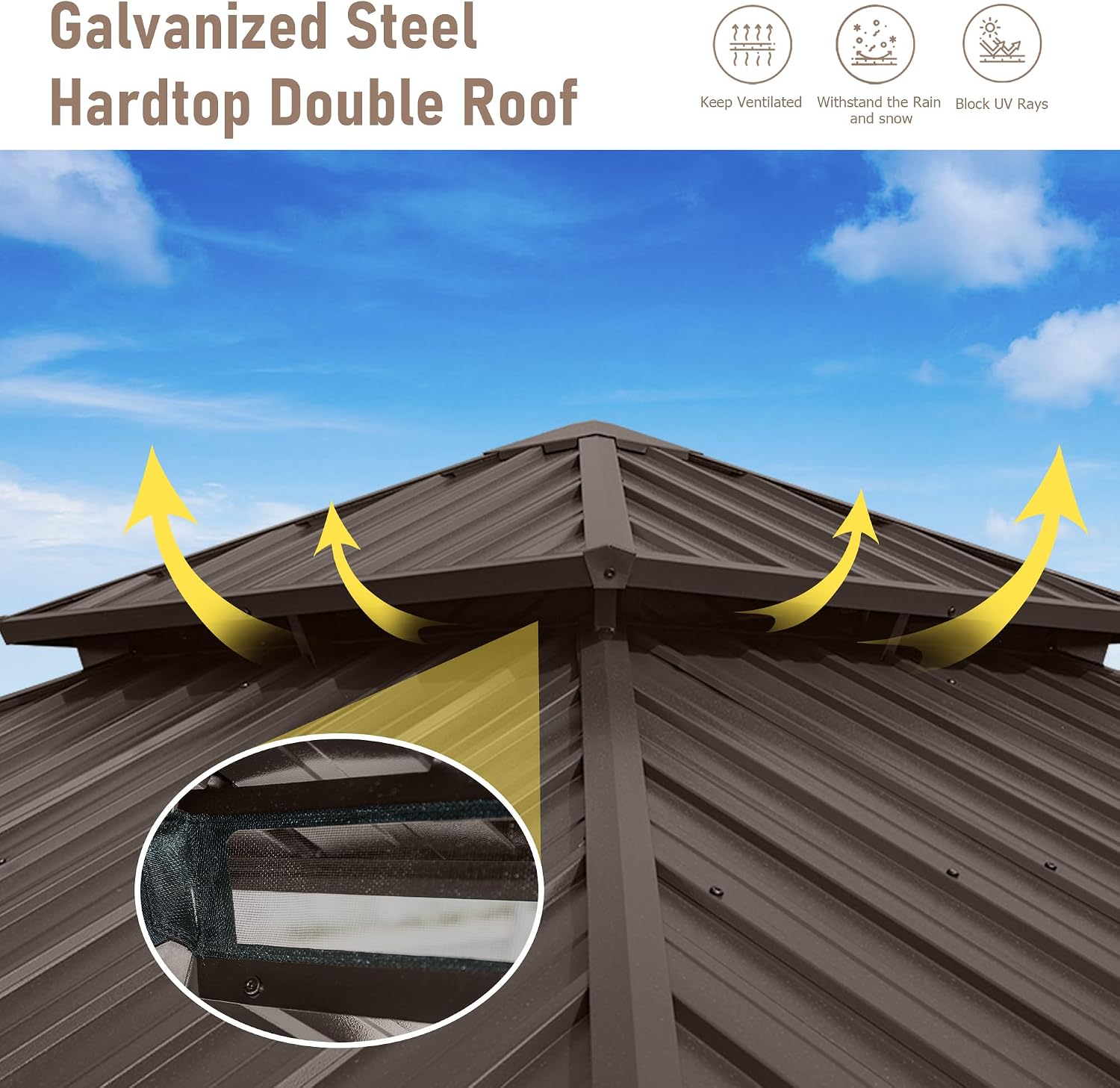 10' x 10' Hardtop Gazebo, Outdoor Aluminum Gazebo with Galvanized Steel Double Roof Canopy, Outdoor Permanent Metal Pavilion with Curtains and Netting for Patio, Backyard and Lawn, Dark Brown