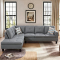 L Shaped Couch Sectional Couches with Chaise, Fluffy Fabric 3 Pieces Modular Convertible Sofa for Living Room Furniture Sets and Small Apartment, Dark Gre