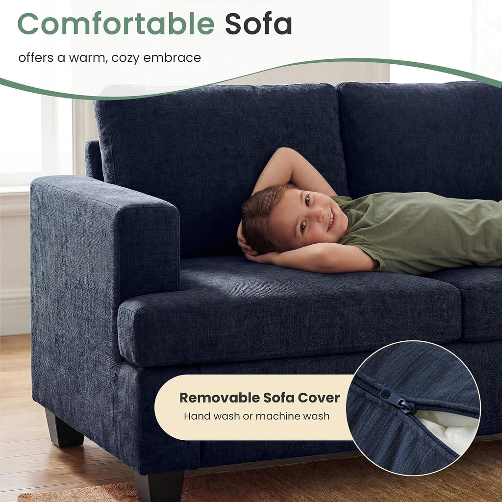 YOUDENOVA 2 Piece Set Comfy Sofa Couch, 3 Seater & Loveseat Sofa with Deep Seats, Modern Sleeper Couch for Living Room, Navy Chenille