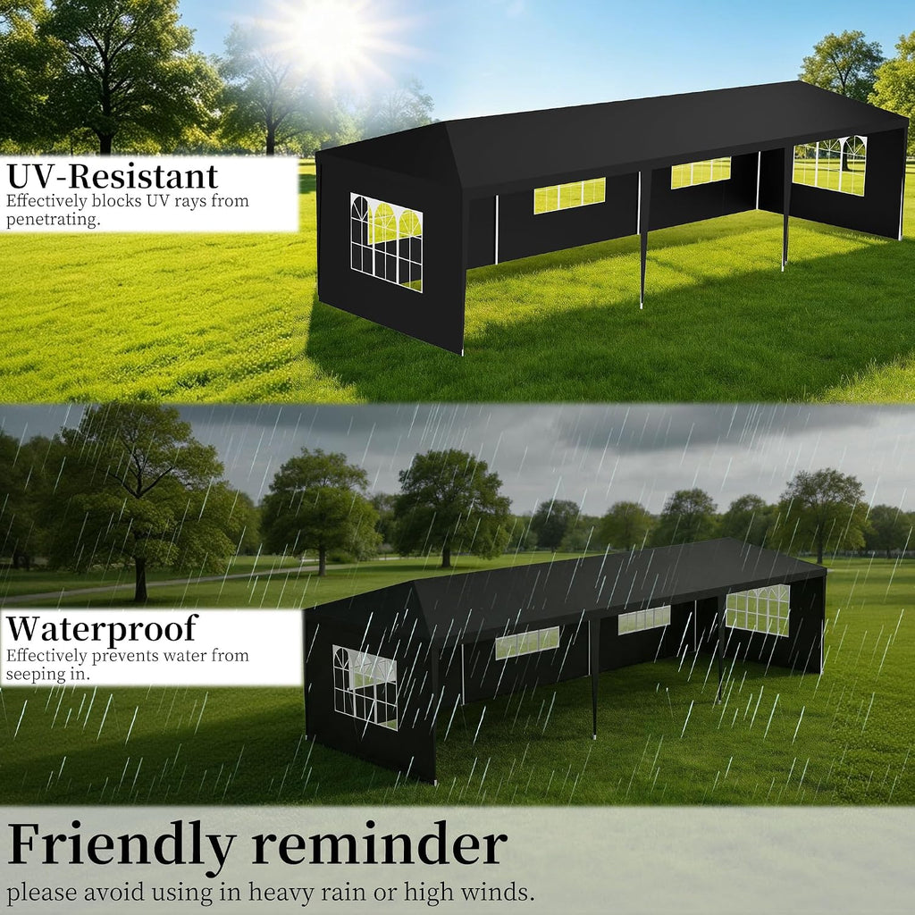 10x30 Party Tent Heavy Duty Outdoor Canopy Tents for Parties with 5 Removable Sidewalls Outside Large Gazebo Shelter Carpas para Fiestas for Backyard Patio Events Wedding BBQ, Black