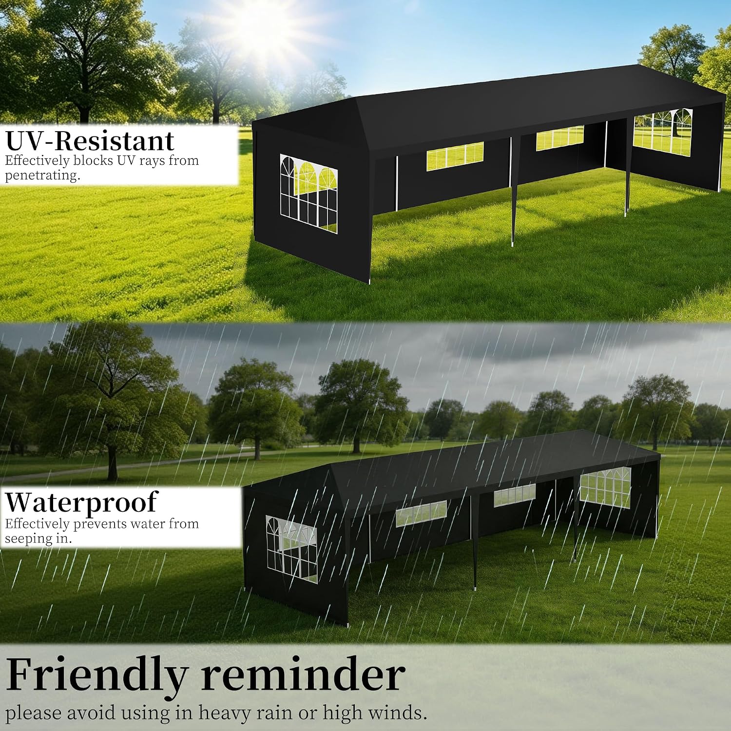 10x30 Party Tent Heavy Duty Outdoor Canopy Tents for Parties with 5 Removable Sidewalls Outside Large Gazebo Shelter Carpas para Fiestas for Backyard Patio Events Wedding BBQ, Black
