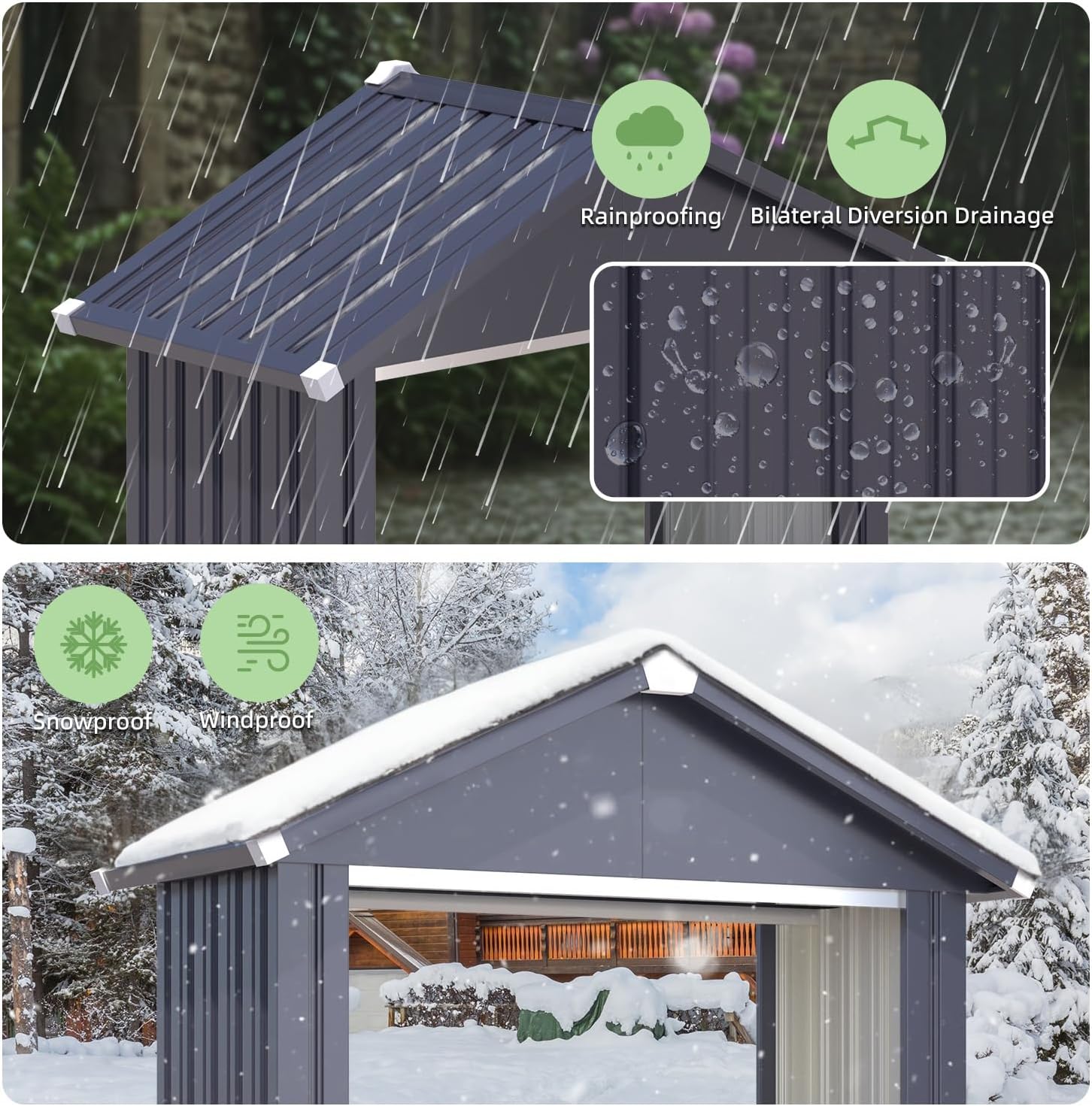 AECOJOY 5x2 Outdoor Firewood Storage Shed, Firewood Rack Outdoor Sheds & Outdoor Storage Clearance, Metal Tool Sheds Cabinet Waterproof for Backyard, Garden, Patio in Grey