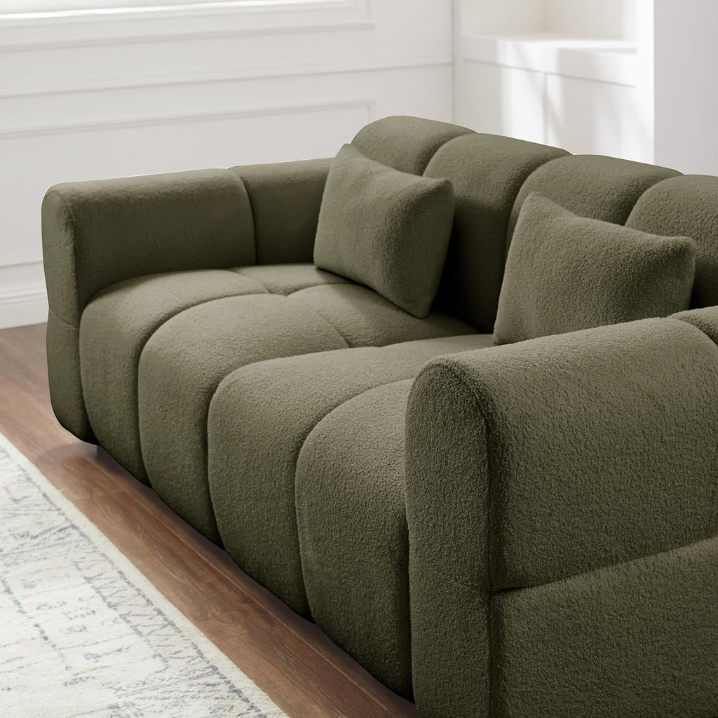 80' Modern Sofa Couch, Comfy Deep Seat Lambswool Cloud Sofa, Upholstered 3-Seater Boucle Couch, Oversized Loveseat for Living Room, Bedroom, Office, Apartment(Green)