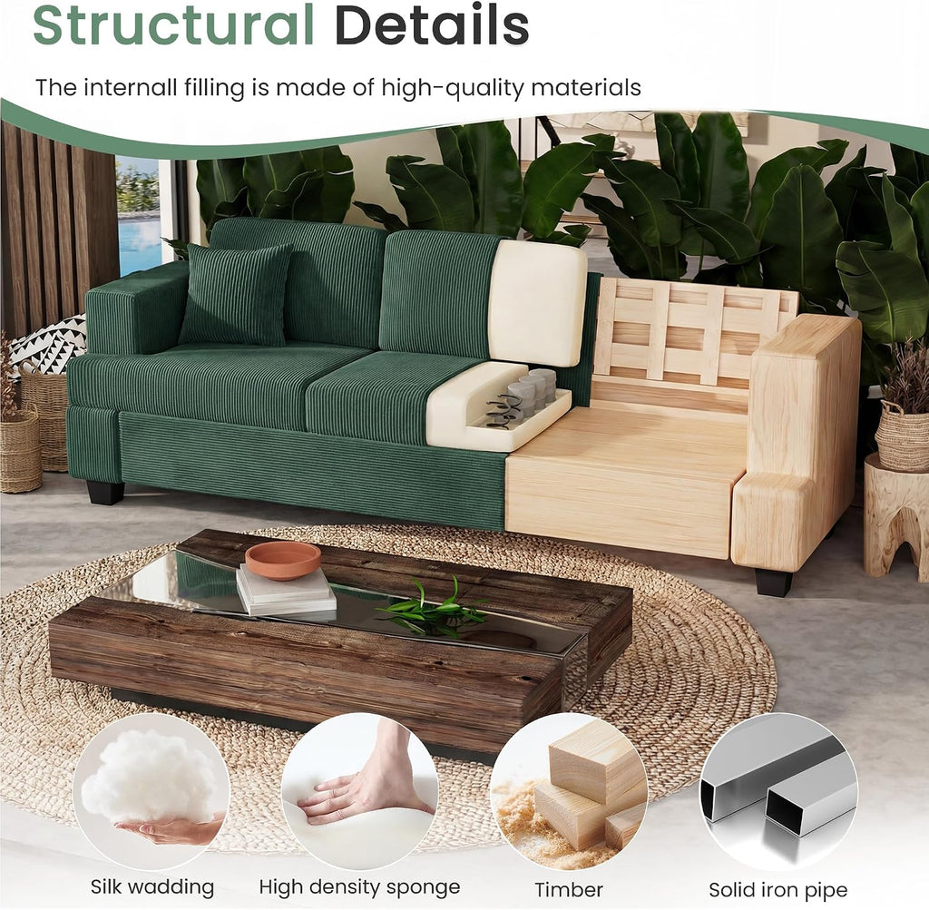 YOUDENOVA 2 Piece Set Comfy Sofa Couch, 3 Seater & Loveseat Sofa with Deep Seats, Modern Sleeper Couch for Living Room, Green Corduroy