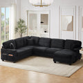 125.2' Sectional Sofa U-Shaped Upholstered Sofa L-Shaped Couch with a Movable Ottoman and Side Storage Pockets for Living Room, Black