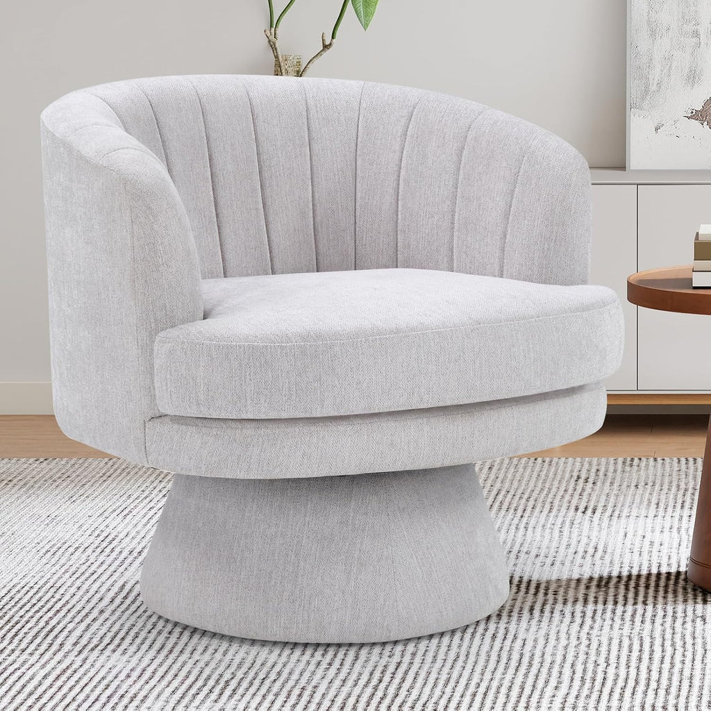 CANMOV Swivel Accent Chair with Armrest, Modern 360 Degree Swivel Barrel Chair with Curve Back and Soft Cushion,Comfy Fabric Round Armchair Single Sofa for Living Room,Bedroom,Waiting Room,Grey
