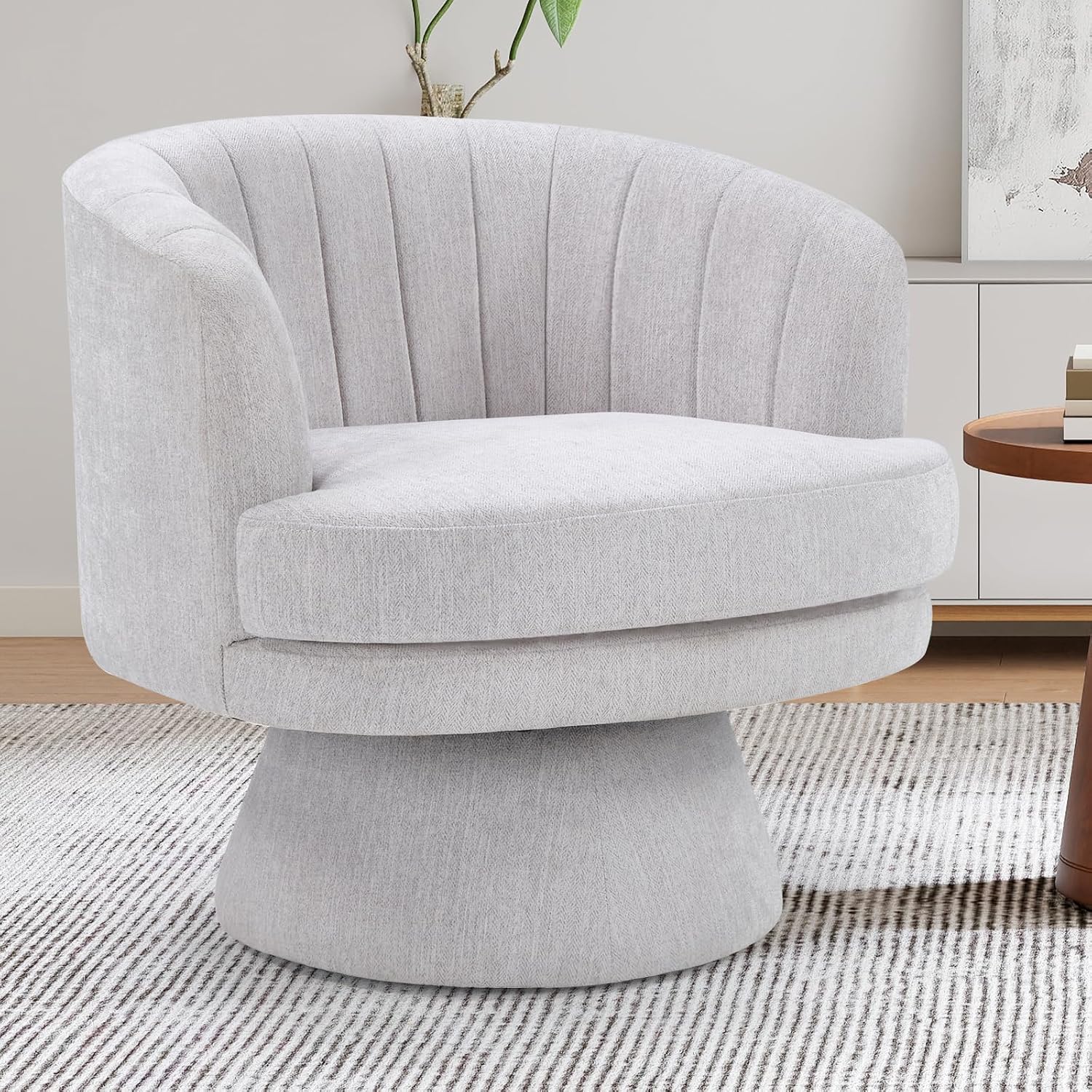 CANMOV Swivel Accent Chair with Armrest, Modern 360 Degree Swivel Barrel Chair with Curve Back and Soft Cushion,Comfy Fabric Round Armchair Single Sofa for Living Room,Bedroom,Waiting Room,Grey