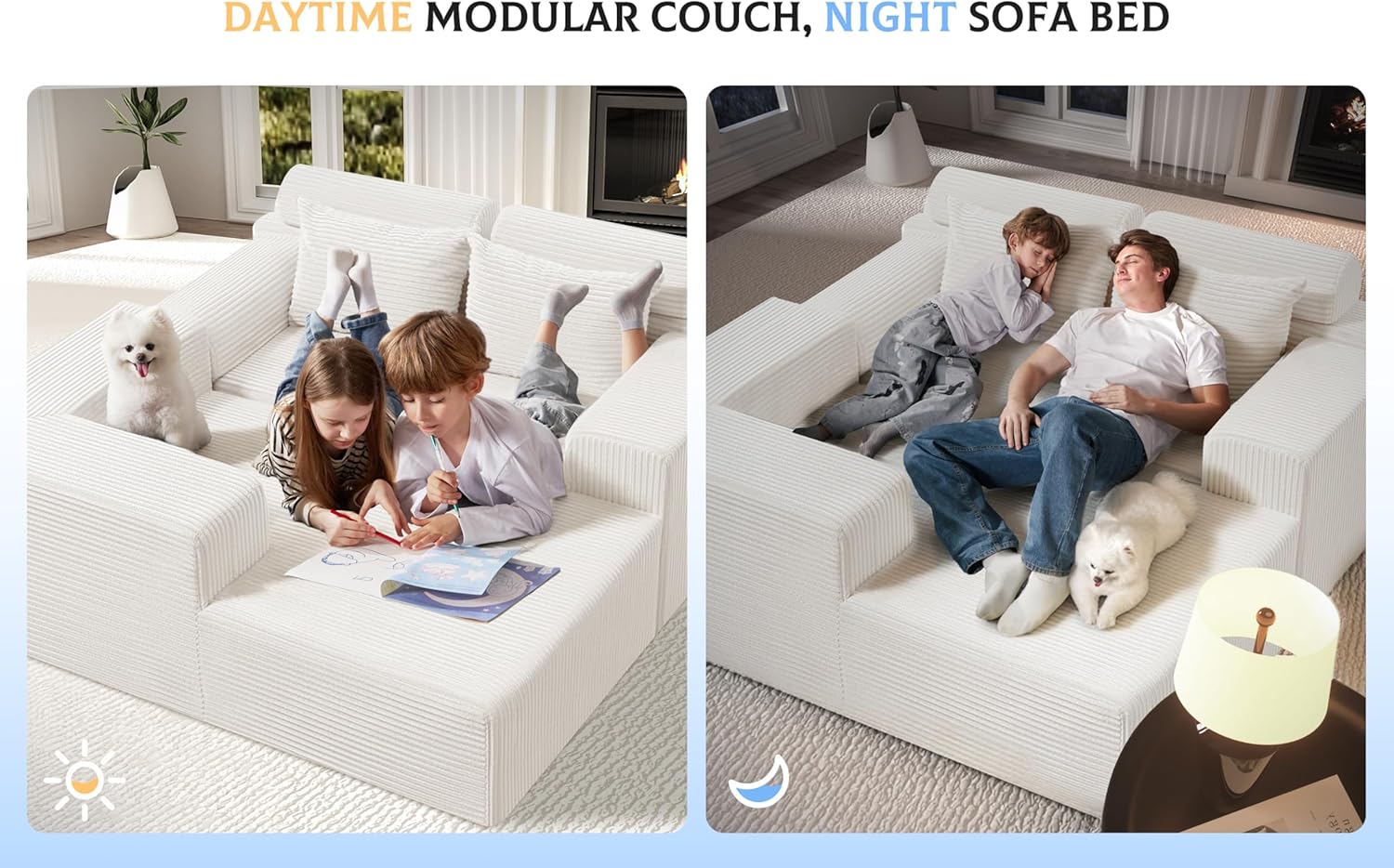 Homguava Modular Sectional Couches for Living Room,105' Cloud Couch with L-Shape Chaise,Comfy Sofa Living Room Sofas with Deep Seat,No Assembly L Couch,Corduroy Fabric(Beige,L)