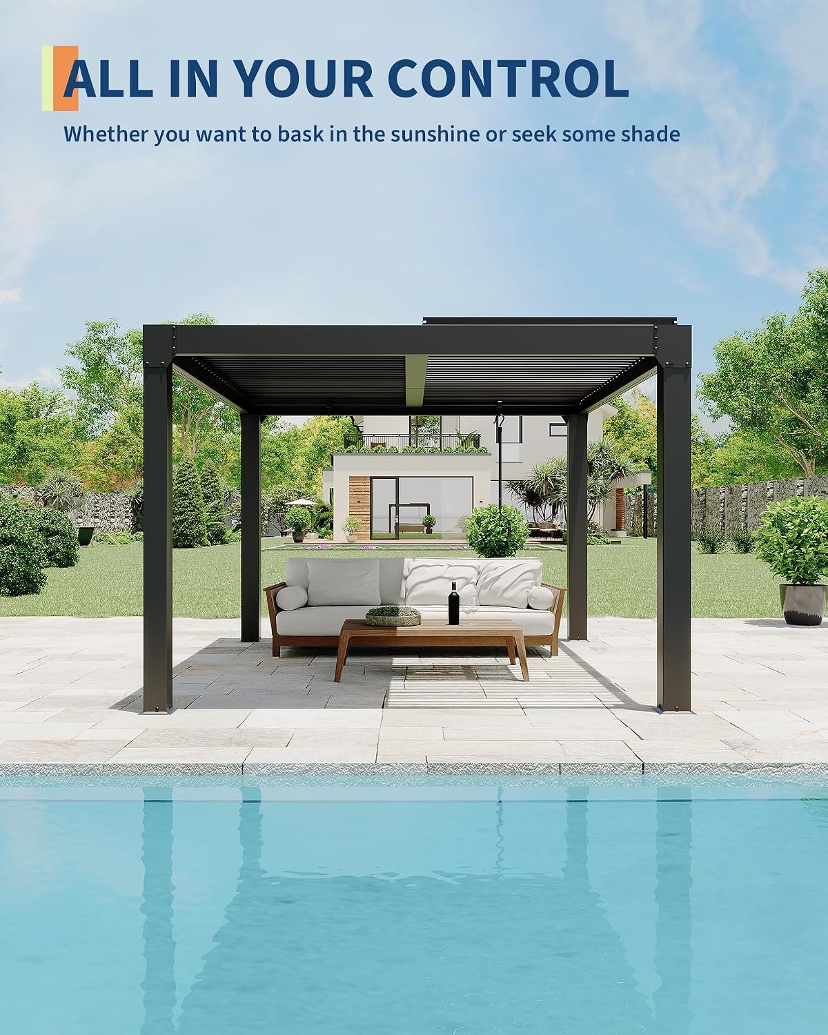 Louvered Pergola 10Ft x 10Ft - Adjustable Aluminum Hardtop Gazebo with Integrated Drainage, Waterproof Outdoor Patio Cover for Deck, Backyard