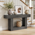 LITTLE TREE 63 Inches Long Console Table, 2-Tier Farmhouse Sofa Table Behind Couch, Large Narrow Entryway Table for Living Room, Wooden Hallway Foyer Table with Heavy Duty Base, Grey