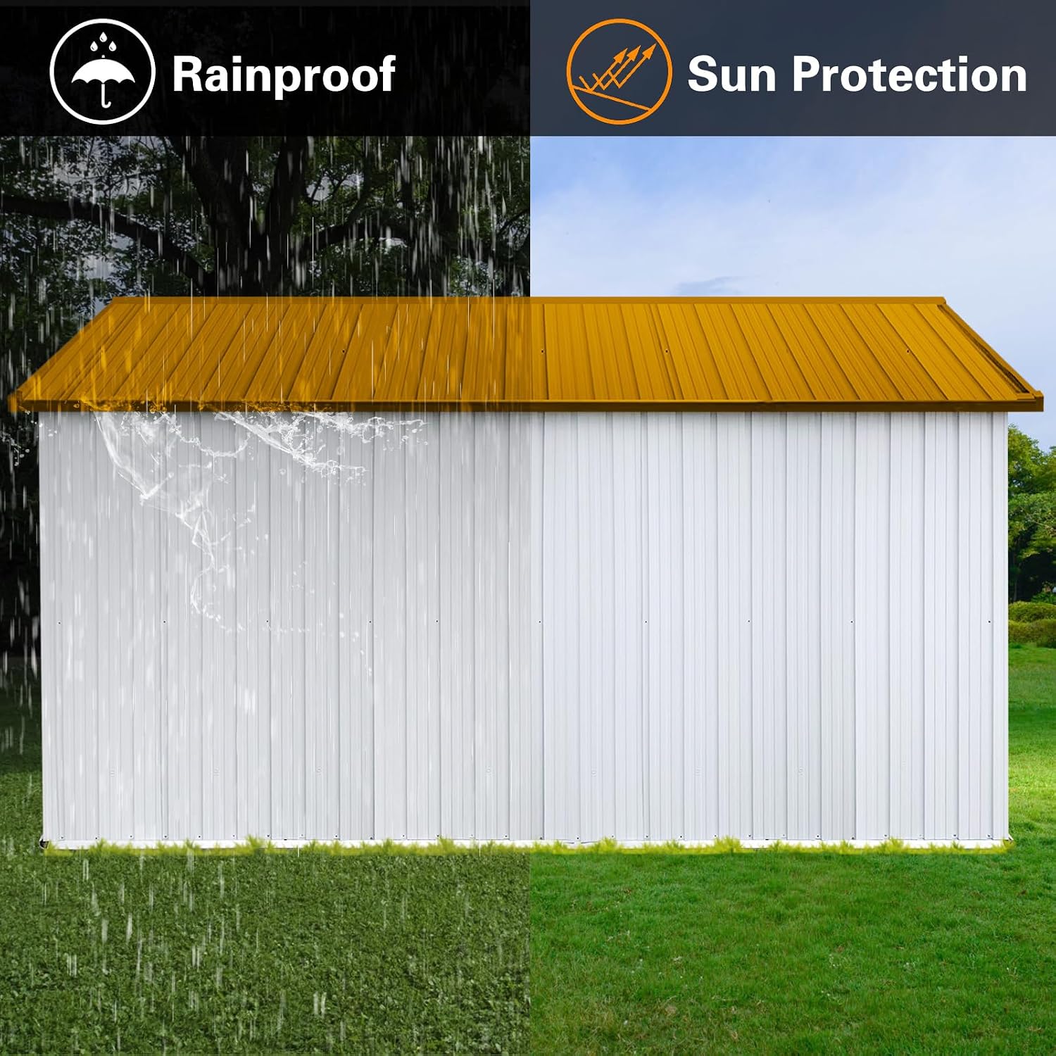 10x12 ft Outdoor Metal Storage Shed with Window, Aluminum Frame and Galvanized Steel Plate Tool Shed with Lockable Door, Air Vent, Waterproof Garden Storage House for Backyard (Yellow/White)