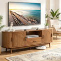 Mxtxmy 70' Fluted TV Stand for Tvs up to 80', Mid-Century Modern Entertainment Center with Drawers and Fluted Doors, Curved TV Media Console Table with Sliding Doors for Living Room, Bedroom (70')