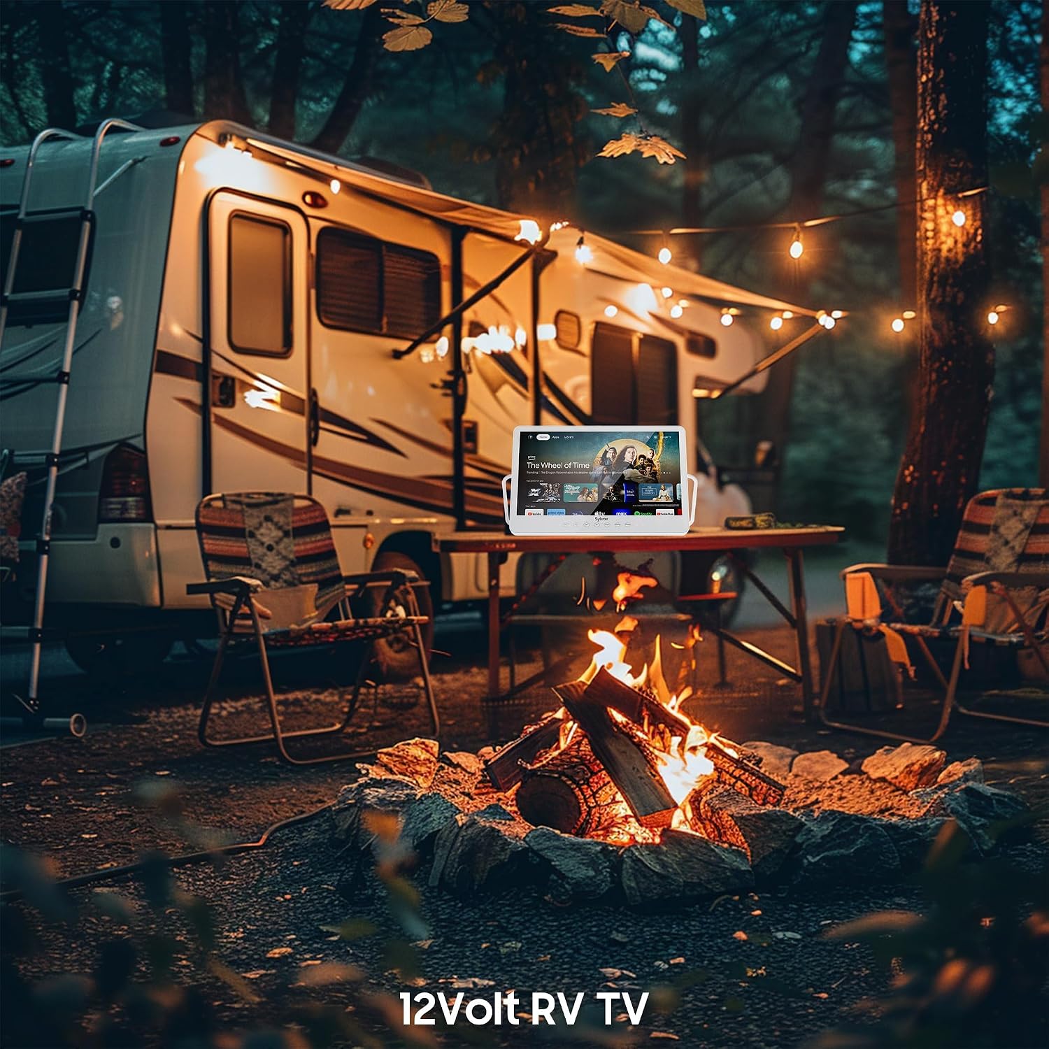 SYLVOX 15.6'' Portable Smart TV 12 Volt Television, 10000mAH Battery Powered IP66 Waterproof Dual Speakers Wireless WiFi 300nits Small Outdoor TVs, for RV Camping Pool Bathroom Kitchen Bedroom